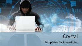  Presentation with ethical hacker - Beautiful theme featuring animated - hacker using a laptop backdrop and a light blue colored foreground