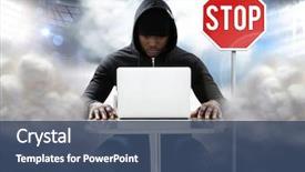  Presentation with hacker - Beautiful presentation theme featuring animated - hacker working on laptop backdrop and a ocean colored foreground