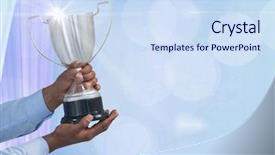  Presentation with abstract animated - Beautiful slides featuring animated - hands holding trophy against abstract backdrop and a sky blue colored foreground