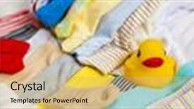  Presentation with cartoon - Beautiful slide set featuring baby cartoon - newborn layette backdrop and a yellow colored foreground