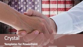  Presentation with shaking hands - Audience pleasing PPT theme consisting of animated - people shaking their hands backdrop and a violet colored foreground