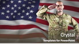  Presentation with confident - Amazing PPT theme having animated - portrait of confident soldier holding backdrop and a tawny brown colored foreground