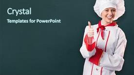 Presentation with personal chef - Beautiful presentation theme featuring animated - pretty chef showing thumbs up backdrop and a ocean colored foreground