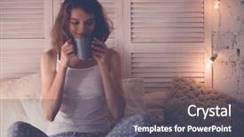  Presentation with chocholate and coffee - Colorful slide deck enhanced with animated - pretty woman drinking coffee sitting backdrop and a dark gray colored foreground