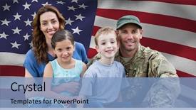  Presentation with american flag - Colorful slide deck enhanced with animated - soldier reunited with their family backdrop and a light blue colored foreground