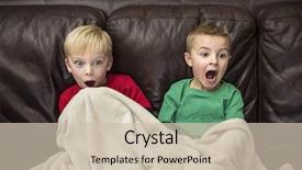  Presentation with television show - Beautiful slide deck featuring animated - two scared little boys sitting backdrop and a soft green colored foreground