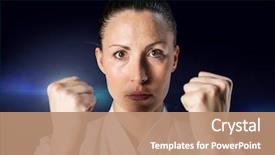  Presentation with karate - PPT theme featuring animated - woman in karate suit background and a coral colored foreground