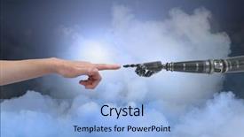  Presentation with robot - Theme enhanced with animated abstract - digital composite of human background and a light blue colored foreground