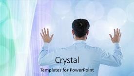  Presentation with abstract animated - Presentation design having animated abstract - man touching and interacting background and a light blue colored foreground