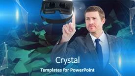  Presentation with virtual reality - PPT theme having animated abstract - man touching and interacting background and a ocean colored foreground