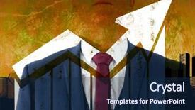  Presentation with businessman standing on mountain top - Beautiful theme featuring animated arrow - serious businessman looking at top backdrop and a navy blue colored foreground