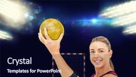  Presentation with handball handball - Beautiful slides featuring animated ball - female athlete with elbow pad backdrop and a wine colored foreground