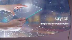  Presentation with city night - Slide deck consisting of animated binary - digital composite of hand touching background and a gray colored foreground