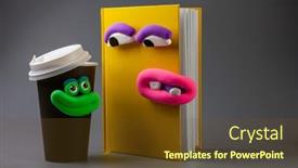  Presentation with cartoon - Cool new PPT layouts with animated-book-and-coffee-cup backdrop and a tawny brown colored foreground