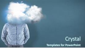  Presentation with camera - PPT layouts with smiling at camera against blue background and a ocean colored foreground