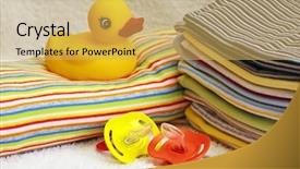  Presentation with newborn - Beautiful presentation theme featuring animated cartoon - newborn layette backdrop and a yellow colored foreground