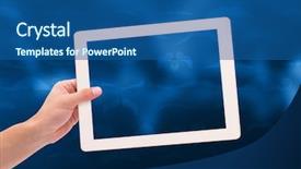  Presentation with composite - Beautiful PPT theme featuring computer parts animated - digital composite of hand holding backdrop and a ocean colored foreground