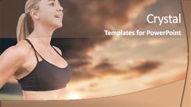 Presentation with hip - Audience pleasing PPT theme consisting of animated environment - female athlete posing with hands backdrop and a violet colored foreground