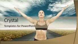  Presentation with army forces female - Cool new slides with animated environment - female athlete raising arms backdrop and a coral colored foreground