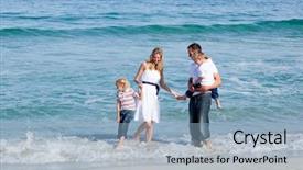  Presentation with animated sea - Presentation theme having animated family having fun background and a light blue colored foreground