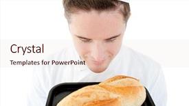  Presentation with smell - Beautiful presentation design featuring animated food - handsome male cook smell backdrop and a  colored foreground