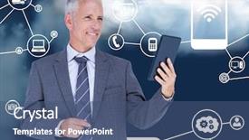  Presentation with networking - Colorful presentation enhanced with animated globes - digital composition of smiling businessman backdrop and a ocean colored foreground