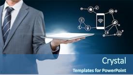  Presentation with connecting - Amazing slide deck having animated globes - mid section of businessman holding backdrop and a ocean colored foreground