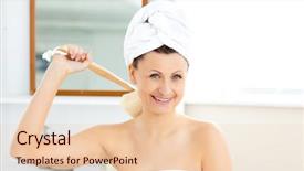  Presentation with animated health - Audience pleasing PPT theme consisting of animated health - lively woman washing her back backdrop and a lemonade colored foreground