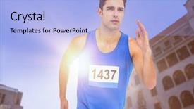  Presentation with animated health - Audience pleasing PPT theme consisting of animated health - male athlete running on white backdrop and a light blue colored foreground