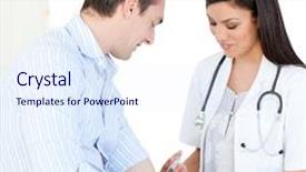  Presentation with animated health - Amazing PPT theme having animated health - radiant female doctor making injection backdrop and a sky blue colored foreground