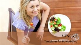  Presentation with animated health - Presentation having animated health - radiant young woman eating background and a  colored foreground