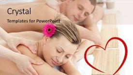  Presentation with man relaxing on massage table - Colorful PPT layouts enhanced with animated health - relaxing couple having a massage backdrop and a coral colored foreground