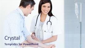  Presentation with animated health - Presentation theme with animated health - smiling female doctor making injection background and a sky blue colored foreground