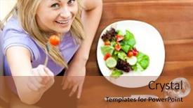  Presentation with animated health - Beautiful theme featuring animated health - woman eating a salad looking backdrop and a  colored foreground