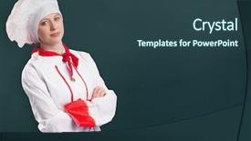  Presentation with chef - Amazing PPT theme having animated jobs - pretty chef standing with arms backdrop and a ocean colored foreground
