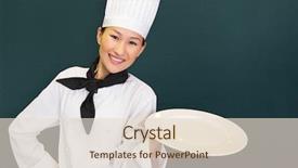  Presentation with empty - Slides consisting of animated jobs - smiling female cook holding empty background and a lemonade colored foreground
