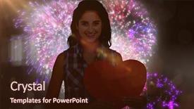  Presentation with new year card - Colorful PPT theme enhanced with animated new year - portrait of smiling woman holding backdrop and a wine colored foreground