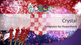 Presentation with fireworks - Presentation theme featuring animated new year - rockets for fireworks against colourful background and a coral colored foreground