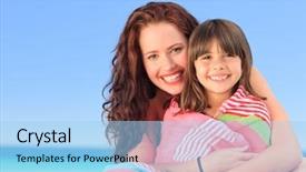  Presentation with daughter - Theme with animated sea - smiling woman with her daughter background and a light blue colored foreground