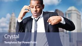  Presentation with difficult conversation - PPT layouts consisting of animated sucess - african businessman having heated conversation background and a ocean colored foreground