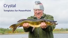  Presentation with fisherman - Presentation design enhanced with animated sucess - proud fisherman with a pike background and a sky blue colored foreground