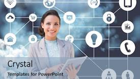  Presentation with connecting - Beautiful slide set featuring animated symbols - digital composition of businesswoman holding backdrop and a light blue colored foreground