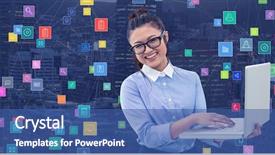  Presentation with animated technology - PPT theme consisting of animated technology - digital composite of businesswoman background and a ocean colored foreground