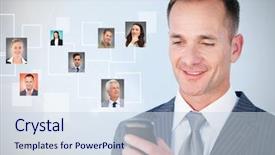  Presentation with animated technology - Presentation theme with animated technology - man holding phone with profile background and a sky blue colored foreground