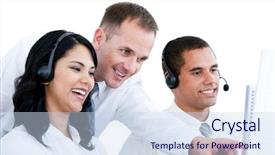  Presentation with african american in computer business - Beautiful presentation theme featuring animated technology - smiling business team working backdrop and a sky blue colored foreground