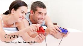  Presentation with animated technology - Beautiful presentation featuring animated technology - smiling parent playing video games backdrop and a coral colored foreground