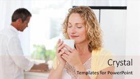  Presentation with garden tea party pretty - Presentation theme having animated thinking - pretty woman drinking tea background and a coral colored foreground