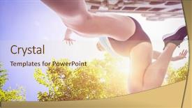  Presentation with athlete - Slides consisting of animated tree - low angle female athlete jumping background and a soft green colored foreground