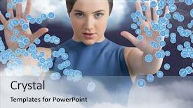  Presentation with oil gas icons - PPT layouts featuring animated flash - beautiful woman touching connecting icons background and a light blue colored foreground