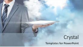  Presentation with animated - Audience pleasing theme consisting of tablet against digitally generated sky backdrop and a light blue colored foreground